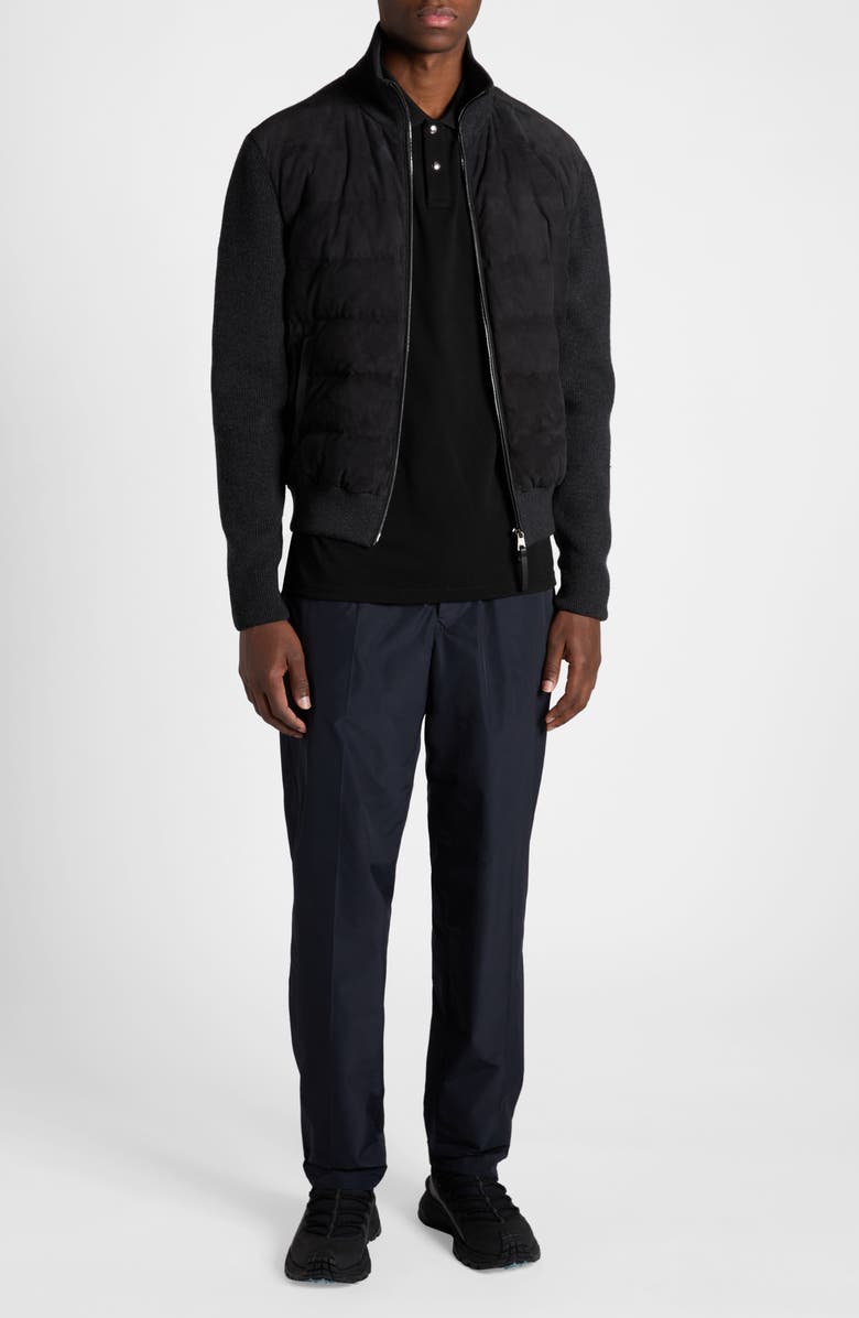 Moncler Mixed Media Quilt Front Virgin Wool Cardigan, Alternate, color, 