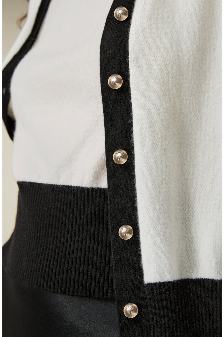 Gemini Cashmere Cardigan with Contrasting Hem, Alternate, color, White