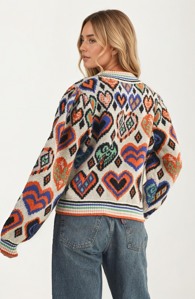 Knit and Lounge Colorful Heart Print Knit Sweater, Alternate, color, 