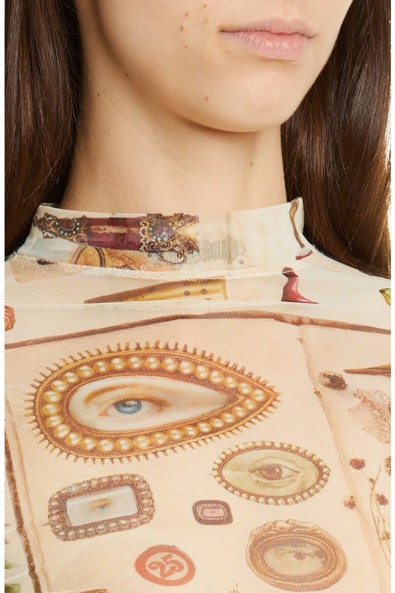 Victorian Print Body-Con Sheer Top, Alternate, color, IVORY MULTI