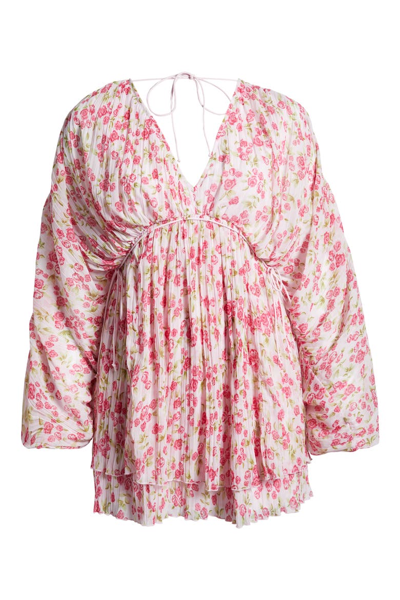 Curve Floral Print Balloon Sleeve Dress, Alternate, color, PINK MULTI