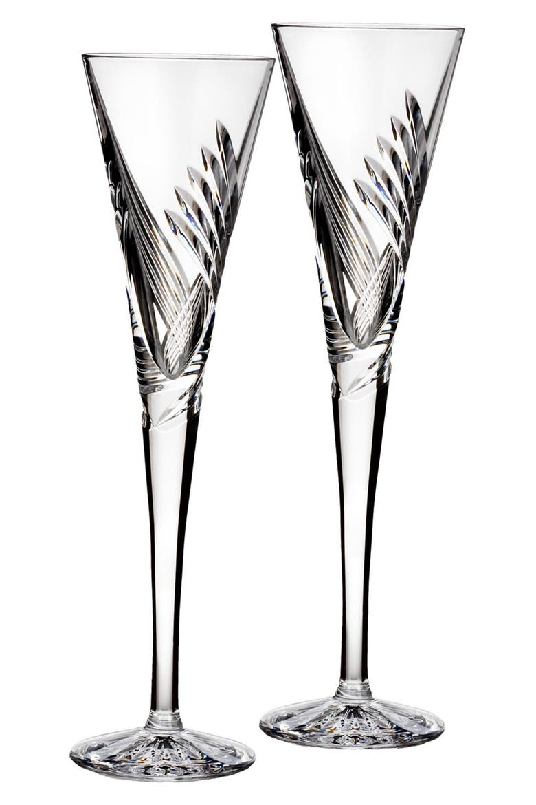 'Wishes Beginnings' Lead Crystal Toasting Flutes, Main, color, CLEAR