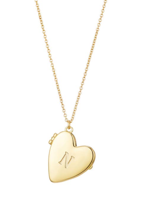 Initial Heart Locket Pendant Necklace