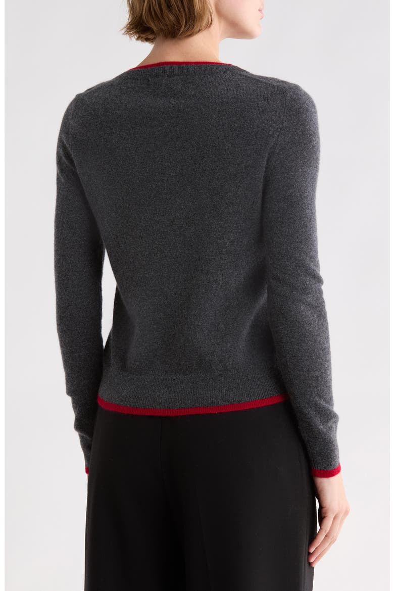 Tipped Cashmere Cardigan, Alternate, color, GREY/ RED