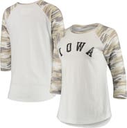 CAMP DAVID Women's White/Camo Iowa Hawkeyes Boyfriend Baseball Raglan 3/4-Sleeve T-Shirt