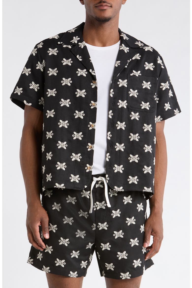 Ronan Embroidered Camp Shirt, Main, color, BLACK
