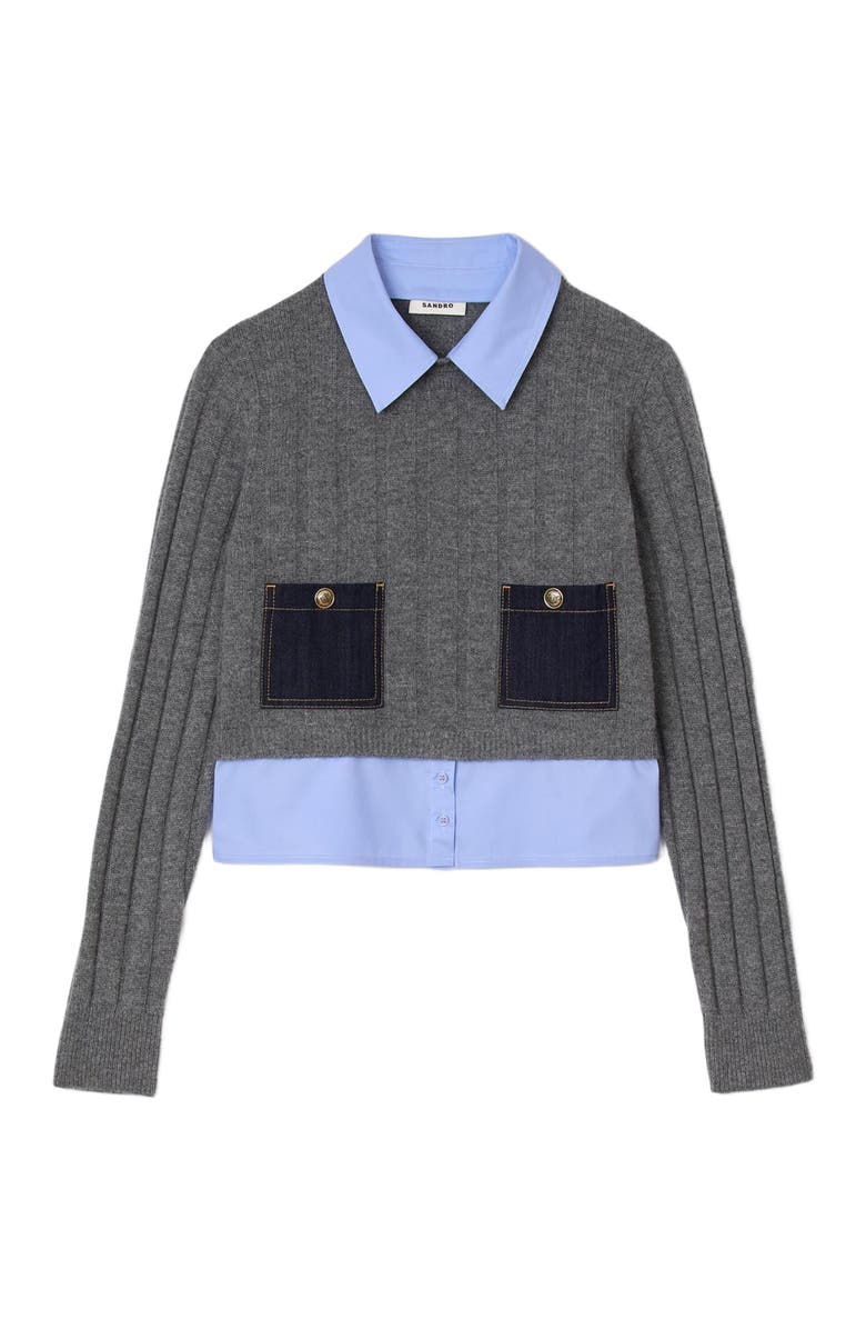 SANDRO Cropped wool and cashmere sweater, Alternate, color,