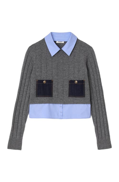 Sandro Wool-cashmere Poplin-trim Sweater In Grey