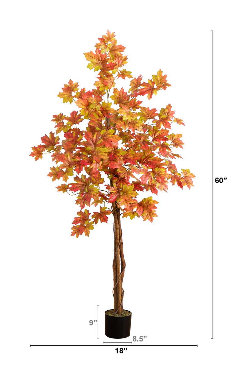 NEARLY NATURAL 5-Foot Autumn Deluxe Maple Artificial Tree, Alternate, color, Orange