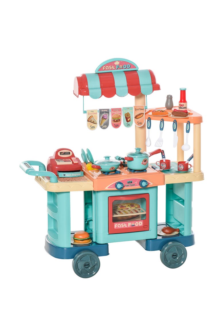 Kids Kitchen Food Stand with Play Food, Cashier Register, Accessories​, Main, color, Multi-colored