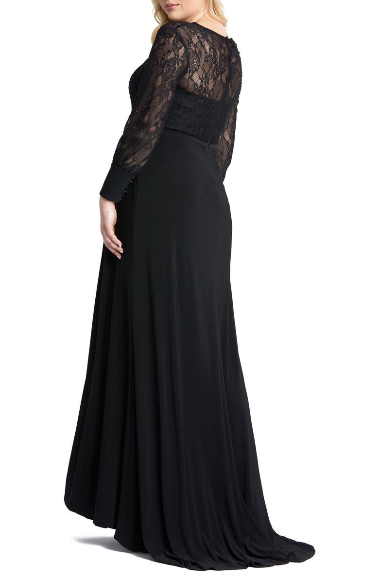 Mac Duggal Sequin Lace Illusion High Sweetheart Neck Evening Gown, Alternate, color, Black