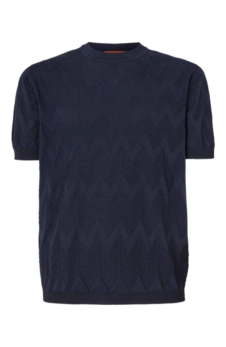 Missoni Cotton And Silk Knit Crewneck T-shirt With 3d Chevron, Alternate, color, Blue