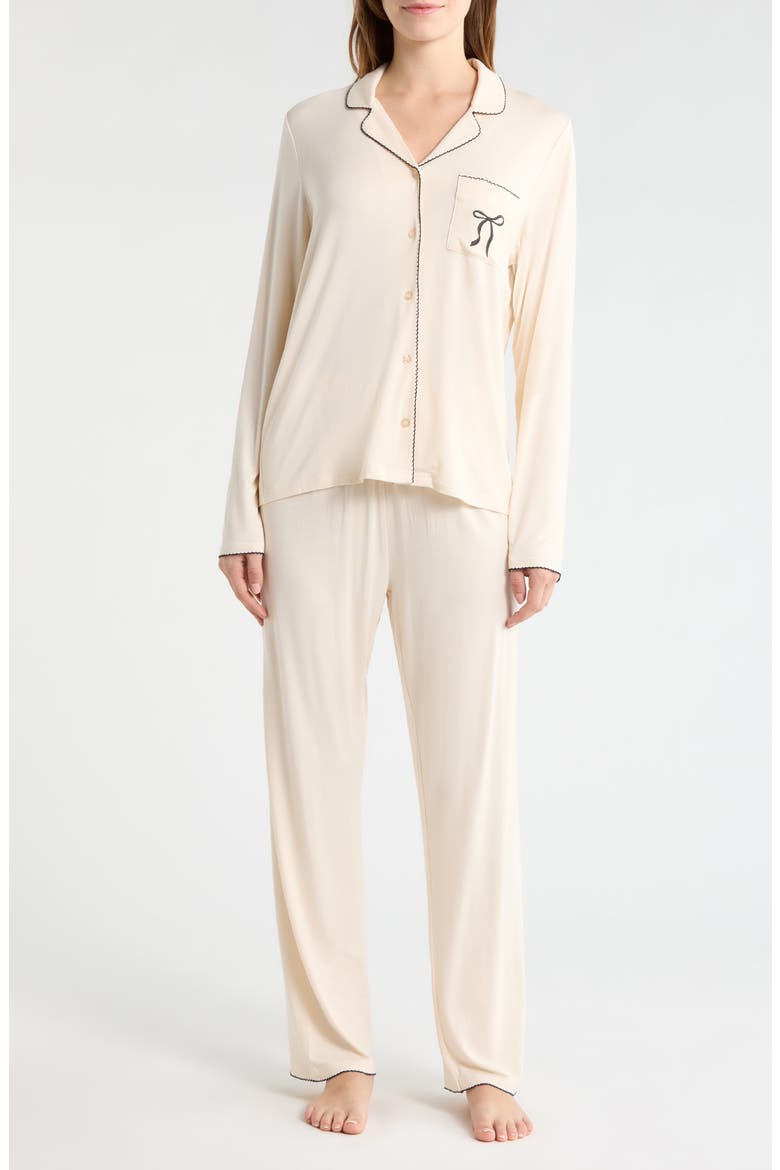 Scalloped Edge Pajamas, Main, color, CREAM/ BLUE COMBO