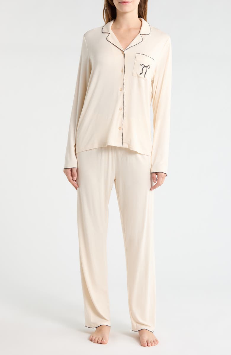 French Connection Scalloped Edge Pajamas, Main, color, Cream/ Blue Combo