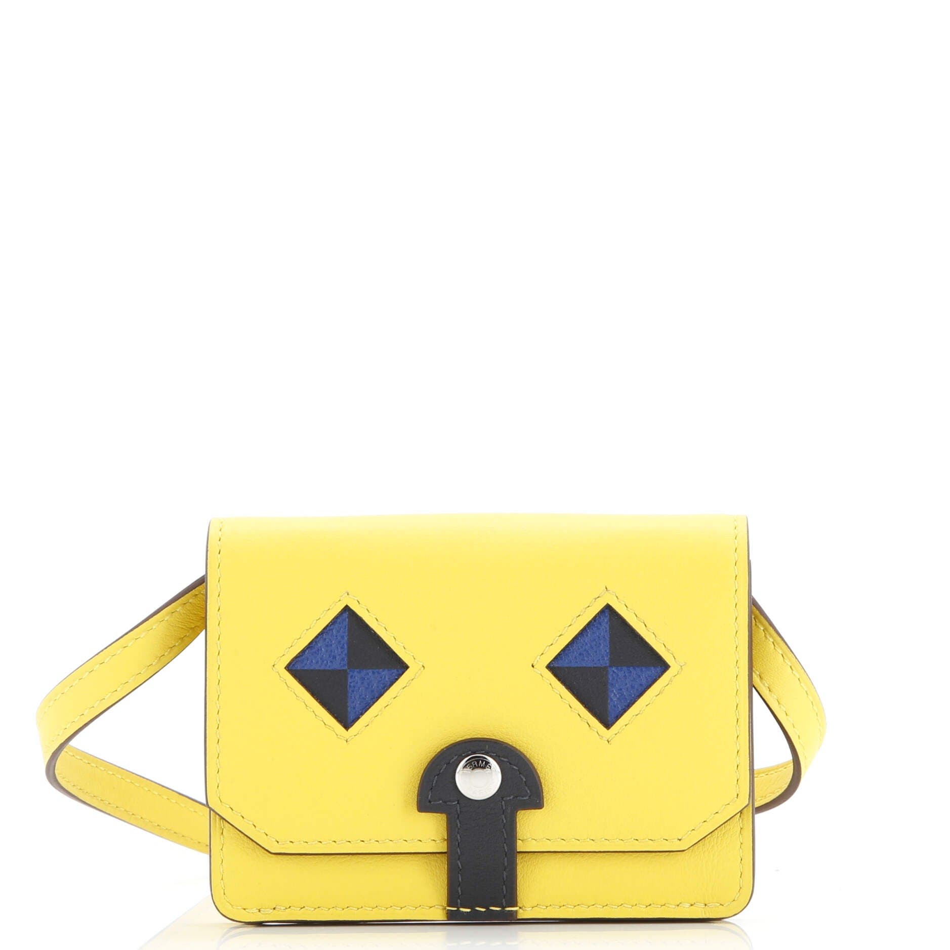 Pre-Owned Hermes Chien Card Holder with Strap Swift and Chevre Mysore, Main, color, Jaune De Naples