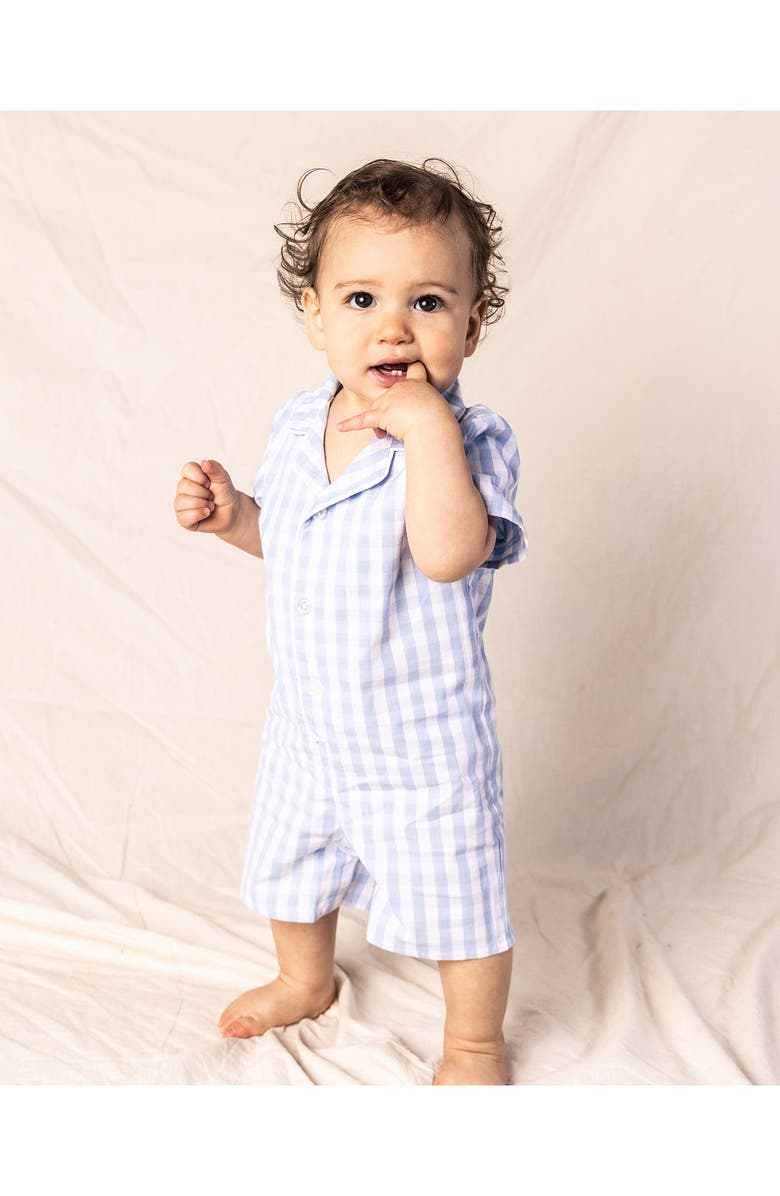 Petite Plume Classic Gingham One-Piece Pajamas, Alternate, color, Light Blue