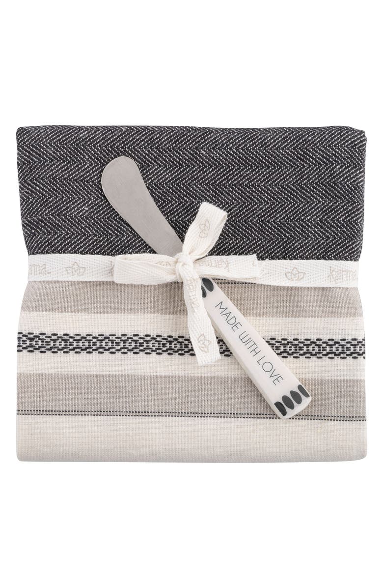 KARMA GIFTS Lisbon Tea Towel & Spreader Knife Set, Main, color, Charcoal