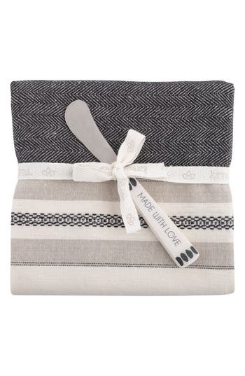 Karma Gifts Lisbon Tea Towel & Spreader Knife Set In Charcoal