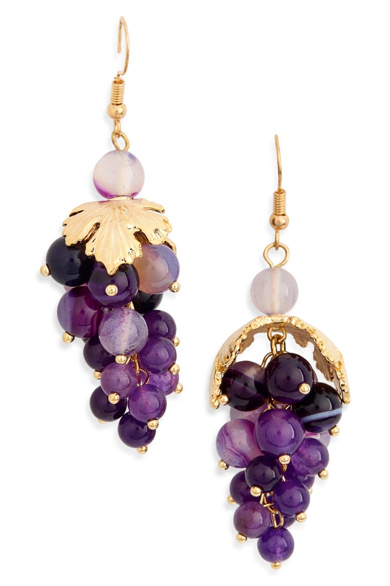 Genesis Grape Bunch Drop Earrings, Main, color, PURPLE