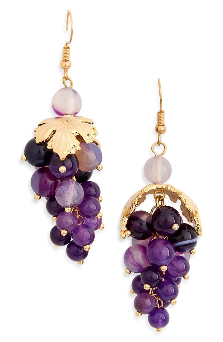 EYE CANDY LOS ANGELES Genesis Grape Bunch Drop Earrings, Main, color, Purple