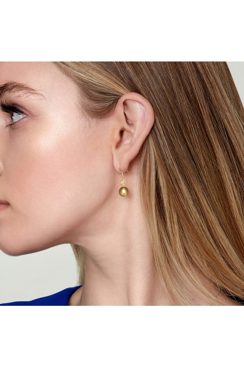 Golden South Sea Pearl & Diamond Lacy Earrings, Alternate, color, Yellow Gold