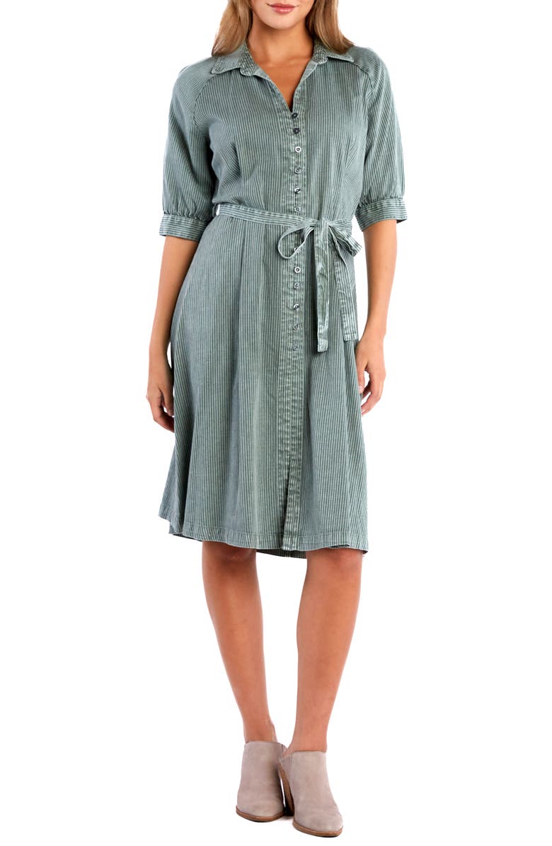 Billy T Darling Tie Belt Shirtdress, Main, color, Army Rr Stripe