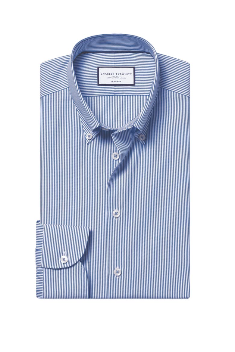 Non-Iron Stretch Pinpoint Oxford Stripe Shirt, Main, color, Cobalt Blue