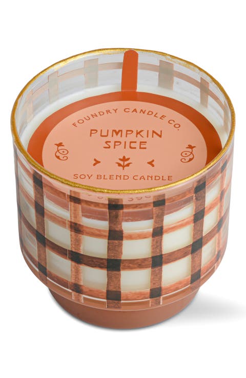 Whiskey + Oak Plaid Footed Glass Candle