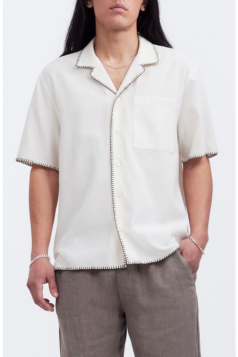 Textured Gauze Easy Short Sleeve Button-Up Shirt, Main, color, PARCHMENT