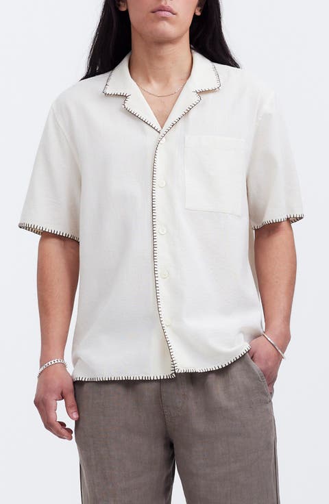 Textured Gauze Easy Short Sleeve Button-Up Shirt