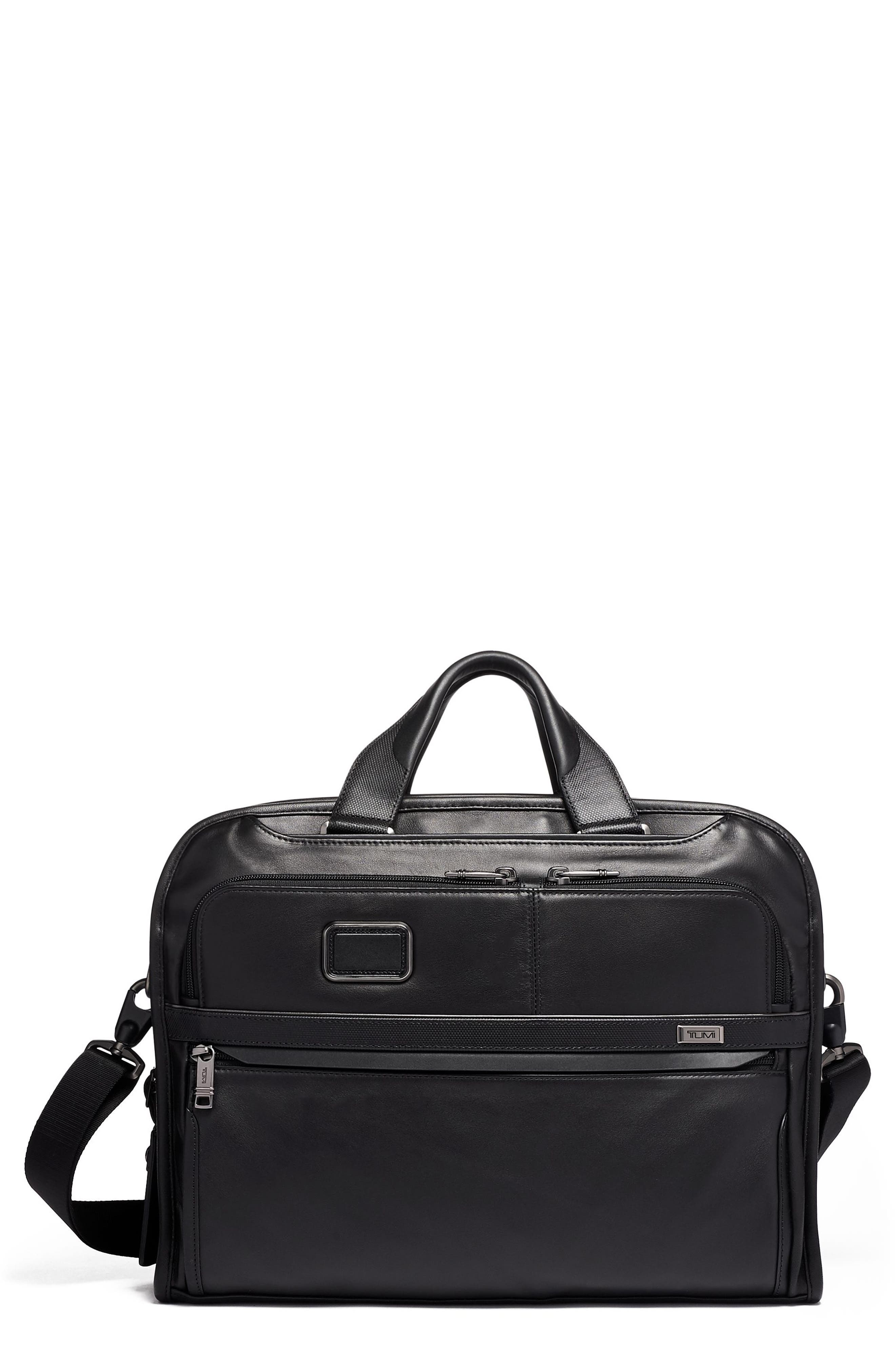 TUMI Alpha 3 Organizer Portfolio Leather Briefcase, Main, color, 