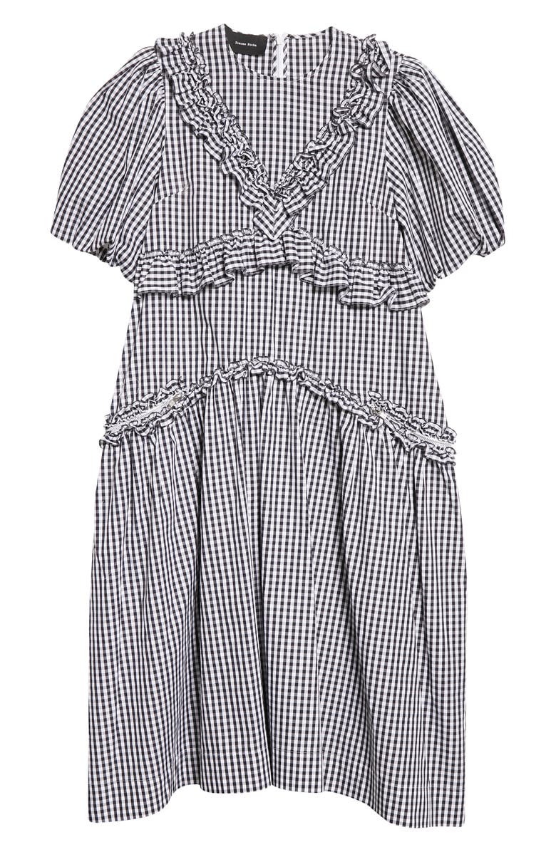 Simone Rocha Puff Sleeve Ruffle Trim Gingham Check Midi Dress, Alternate, color, 