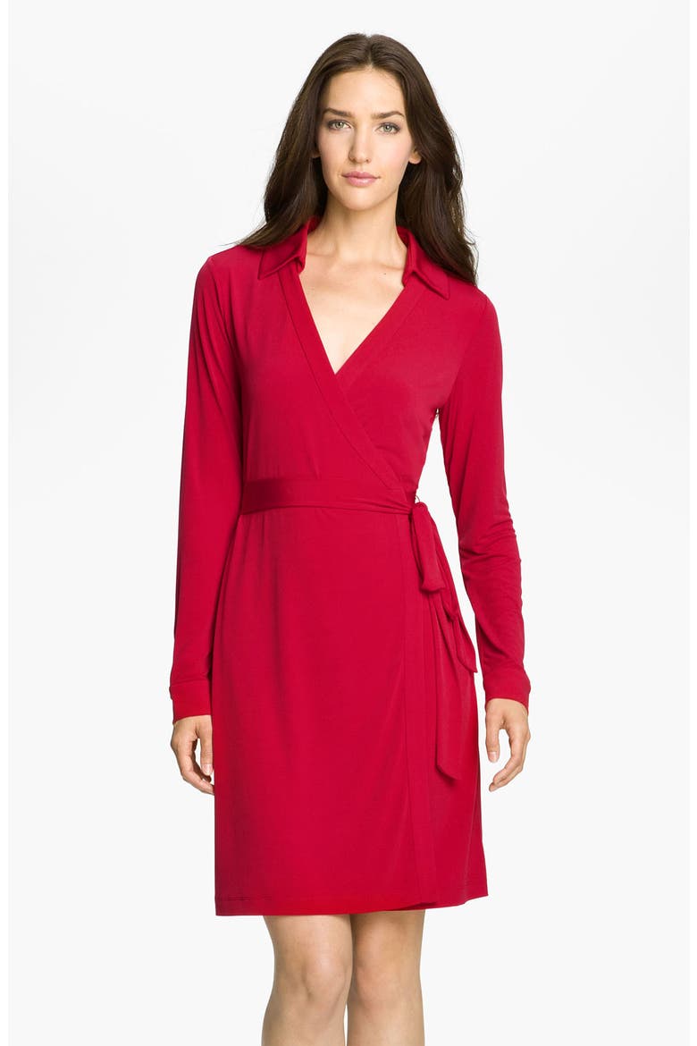 Collared Jersey Wrap Dress, Main, color, RED
