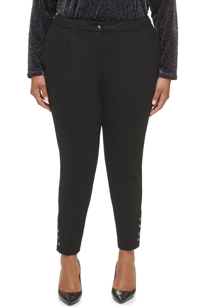Ponte Pleat Front Slim Leg Pants, Main, color, BLACK