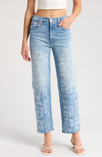 Shop Mother The Rambler Zip Hover High Waist Relaxed Straight Leg Jeans In The Sun And The Sea