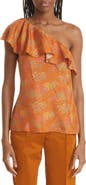 Rebecca Taylor Isabelle Ruffle One-Shoulder Silk Top