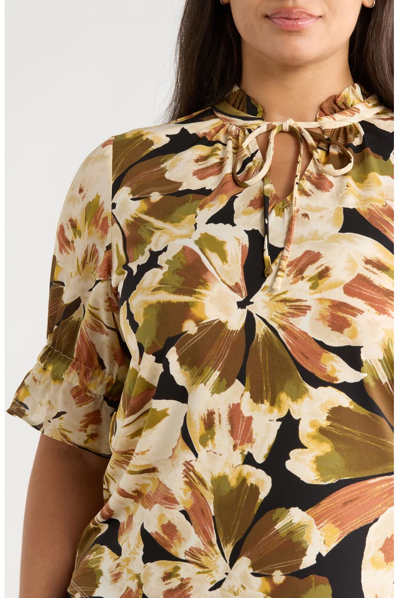 Floral Mixed Media Peasant Top, Alternate, color, ANNE BLACK MULTI