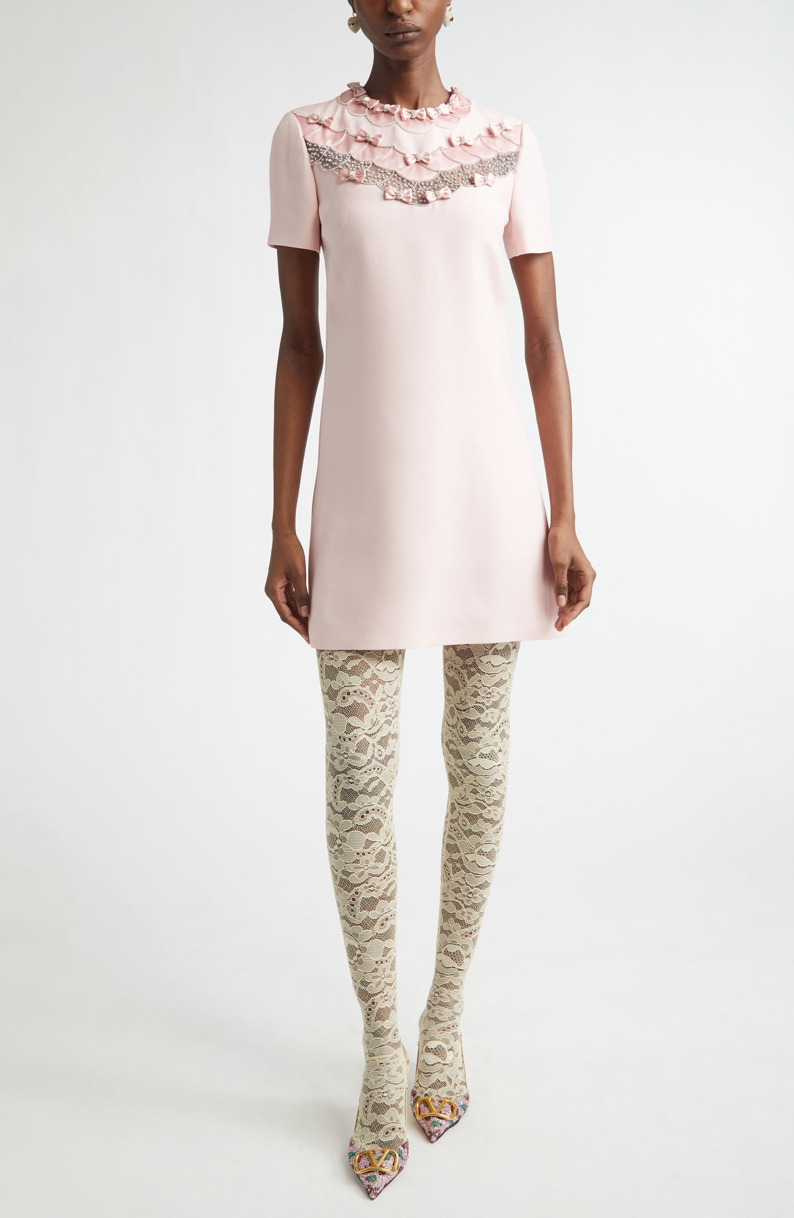 Crystal Bow Crepe Couture Minidress