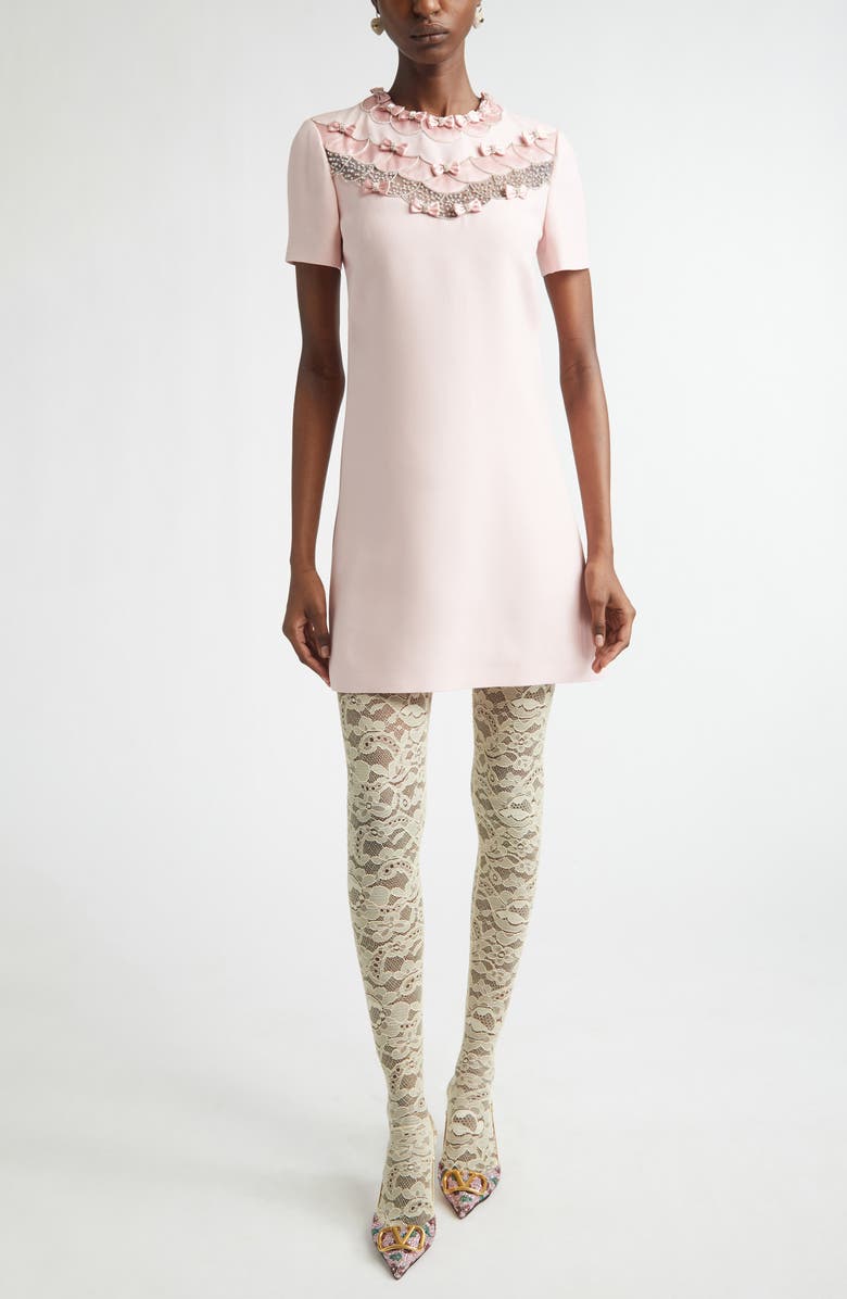 Valentino Crystal Bow Crepe Couture Minidress, Main, color, Rose