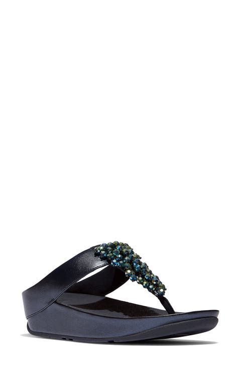 Rumba Iridescent Beaded Post Toe Wedge Sandal
