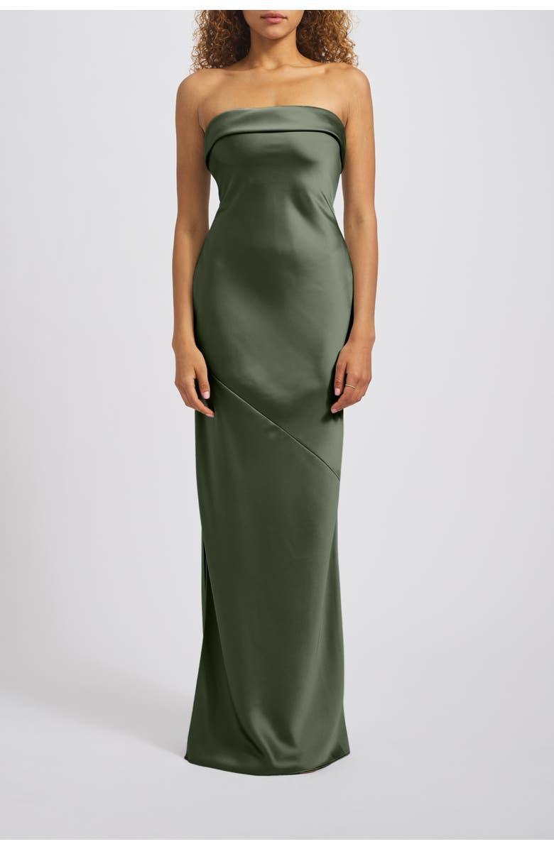 Amsale Strapless Bias-Cut Gown, Main, color, Olive