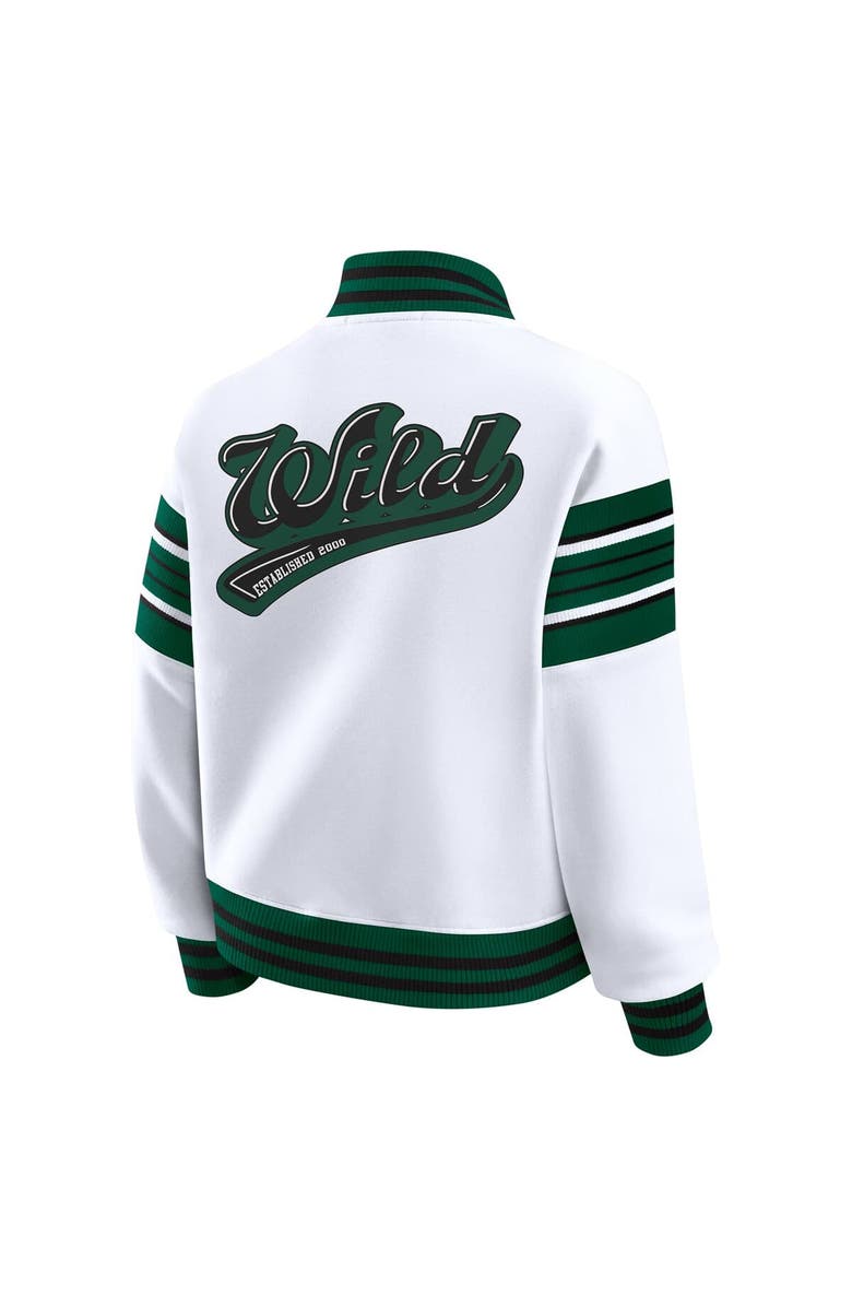 WEAR by Erin Andrews Women's WEAR by Erin Andrews White/Green Minnesota Wild Full-Snap Fleece Sweatshirt Jacket, Alternate, color, Green
