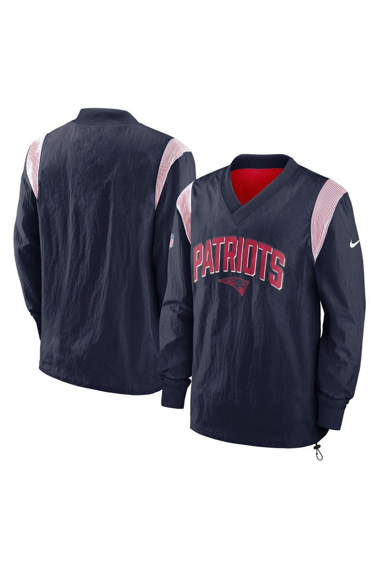 Men's Nike Navy New England Patriots Sideline Athletic Stack V-Neck Pullover Windshirt Jacket, Main, color, Navy