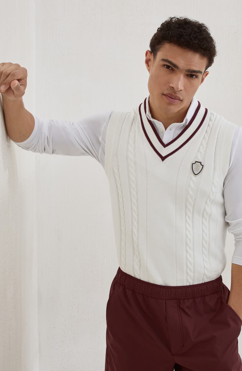 Brunello Cucinelli Cable knit sweater vest, Alternate, color, Panama