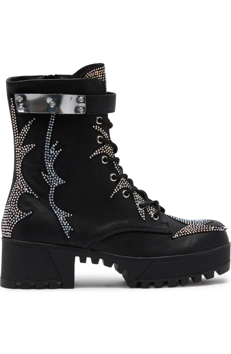 CHASE AND CHLOE Rhinestone Lug Sole Combat Boot, Alternate, color,