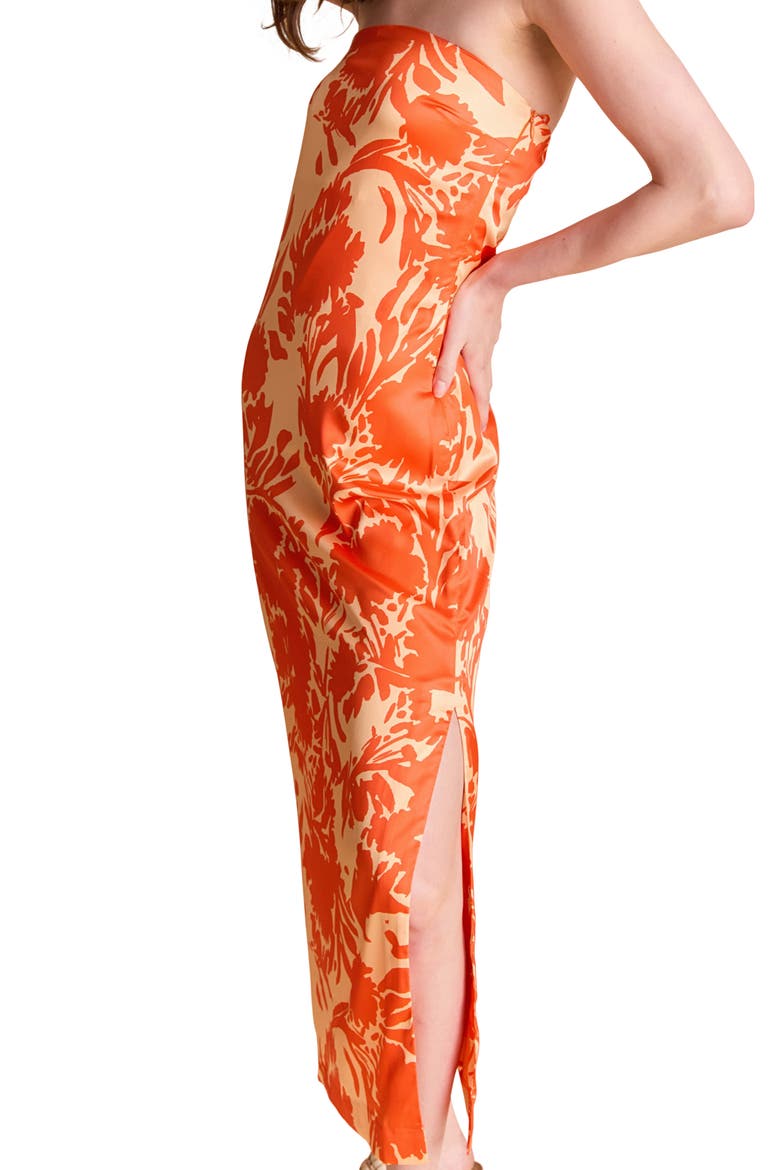Print Strapless Maxi Dress, Alternate, color, ORANGE