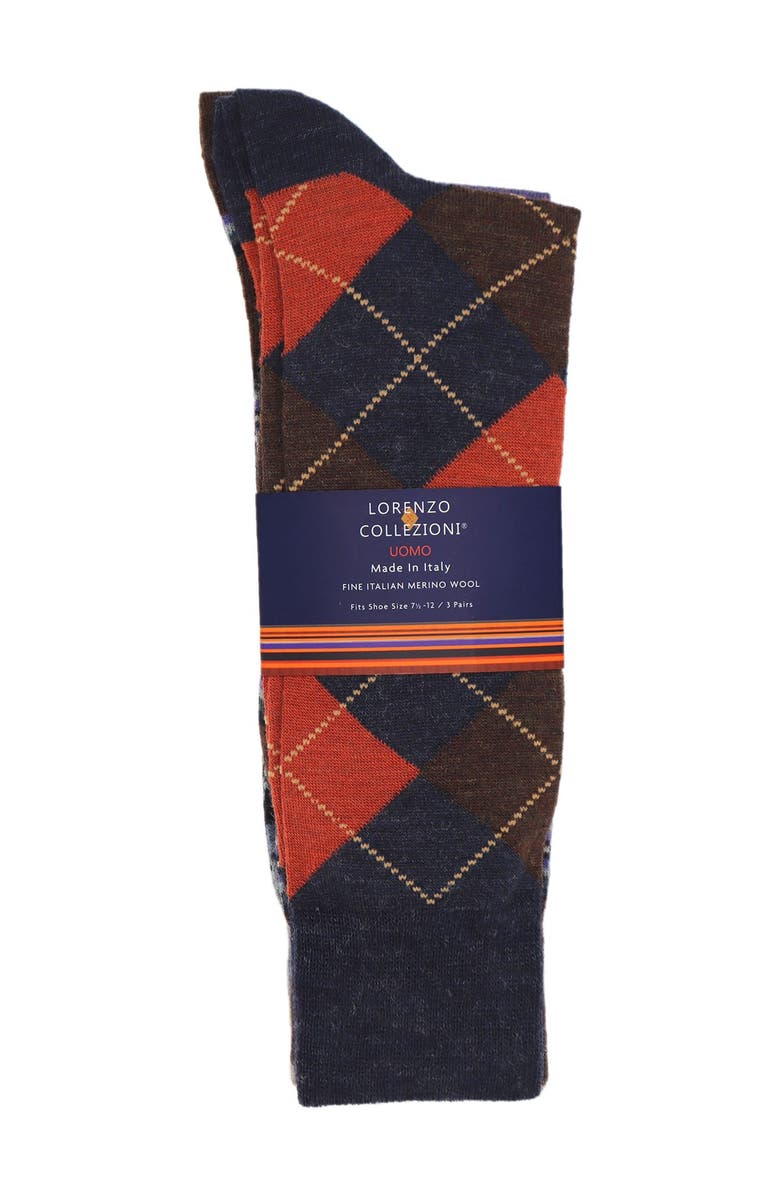 Lorenzo Uomo Assorted 3-Pack Italian Merino Wool Crew Socks, Alternate, color,