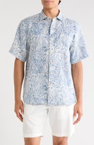 Tommy Bahama Antigo Vines Leaf Print Short Sleeve Linen Button-Up Shirt