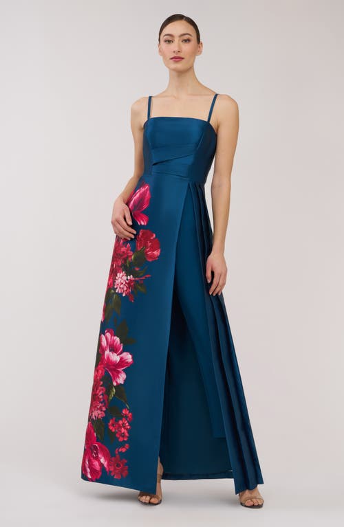 Kay Unger Floral Maxi Jumpsuit In Blue