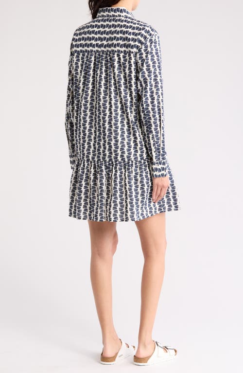 Shop Melrose And Market Ruffle Hem Long Sleeve Cotton Shirtdress In Ivory- Navy Azorical Leaf